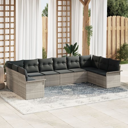 Set de Sofá Jardín 10 Piezas Cojines Gris Claro Poliratán de , Sofás de exterior - Ref: Foro24-3345542, Precio: 700,57 €, Des...