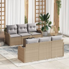 Juego de Sofá de Jardín de 7 piezas con Cojines Beige Poliratán de , Sofás de exterior - Ref: Foro24-3345590, Precio: 491,97 ...