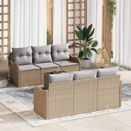 Juego de Sofá de Jardín de 7 piezas con Cojines Beige Poliratán de , Sofás de exterior - Ref: Foro24-3345590, Precio: 491,97 ...