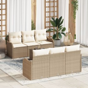 Juego de Sofás de Jardín de 7 Piezas con Cojines Beige Poliratán de , Sofás de exterior - Ref: Foro24-3345591, Precio: 498,85...