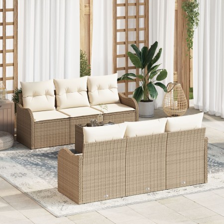 Juego de Sofás de Jardín de 7 Piezas con Cojines Beige Poliratán de , Sofás de exterior - Ref: Foro24-3345591, Precio: 498,85...