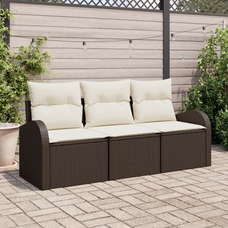 Set de Sofá de Jardín de 3 Piezas con Almohadillas Marrón Poliratán de , Sofás de exterior - Ref: Foro24-3345898, Precio: 220...