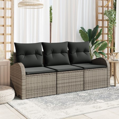 Juego de Sofá de Jardín de 3 Piezas con Cojines Gris Poliratán de , Sofás de exterior - Ref: Foro24-3345899, Precio: 219,97 €...