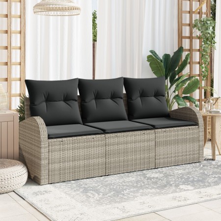 Conjunto de Sofás de Jardín de 3 Piezas con Cojines Gris Claro Poliéster Ratán Sintético de , Sofás de exterior - Ref: Foro24...