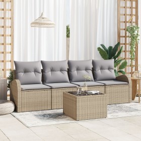 Conjunto de sofá de jardín de 5 piezas con cojines Beige Ratán sintético de , Sofás de exterior - Ref: Foro24-3345910, Precio...