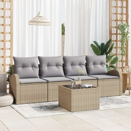 Conjunto de sofá de jardín de 5 piezas con cojines Beige Ratán sintético de , Sofás de exterior - Ref: Foro24-3345910, Precio...