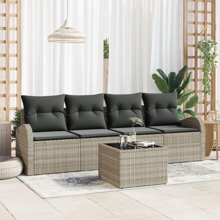 Set de Sofá de Jardín de 5 Piezas con Cojines Beige de Rattan de , Sofás de exterior - Ref: Foro24-3345912, Precio: 319,25 €,...
