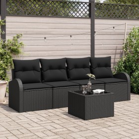 Set de Sofá de Jardín de 5 Piezas con Cojines Negro Ratán Poliéster de , Sofás de exterior - Ref: Foro24-3345913, Precio: 319...