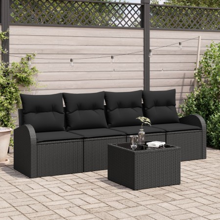 Set de Sofá de Jardín de 5 Piezas con Cojines Negro Ratán Poliéster de , Sofás de exterior - Ref: Foro24-3345913, Precio: 319...