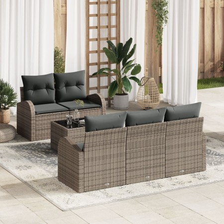 Juego de sofá de jardín de 6 piezas con cojines gris de ratán sintético de , Sofás de exterior - Ref: Foro24-3345919, Precio:...