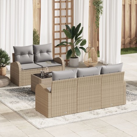Juego de Sofá de Jardín de 6 Piezas con Cojines Beige Ratán Poliéster de , Sofás de exterior - Ref: Foro24-3345920, Precio: 4...