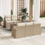 Juego de Sofá de Jardín de 6 Piezas con Cojines Beige Ratán Polimérico de , Sofás de exterior - Ref: Foro24-3345921, Precio: ...