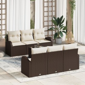 Juego de sofá de jardín de 7 piezas con cojines Marrón Poliratán de , Sofás de exterior - Ref: Foro24-3345928, Precio: 504,96...