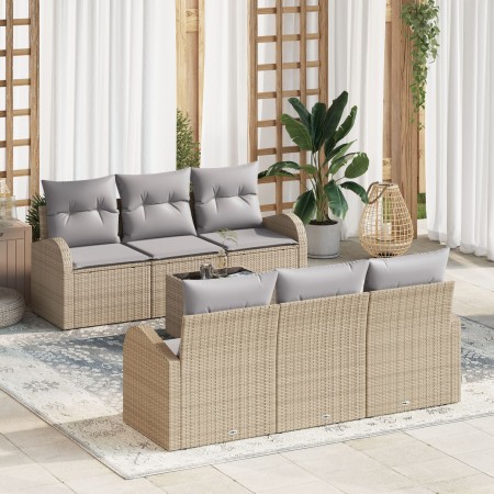 Conjunto de sofá de jardín de 7 piezas con cojines beige de ratán sintético de , Sofás de exterior - Ref: Foro24-3345930, Pre...