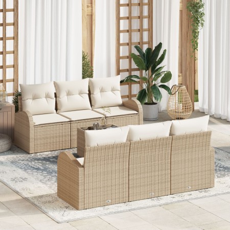 Juego de sofá de jardín de 7 piezas con cojines beige de ratán de , Sofás de exterior - Ref: Foro24-3345931, Precio: 495,17 €...