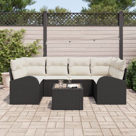 Sofá de Jardín de 7 Piezas con Cojines de Poliratán Negro de , Sofás de exterior - Ref: Foro24-3345937, Precio: 443,21 €, Des...