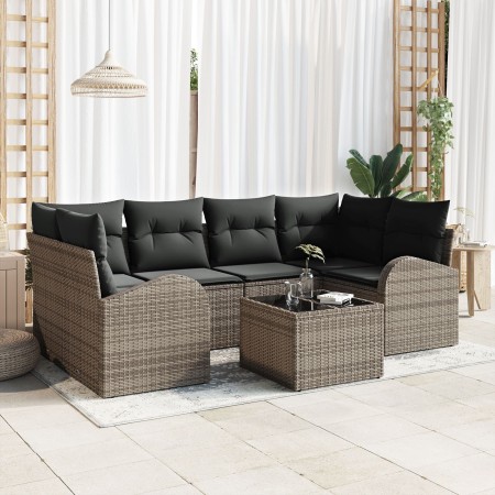 Juego de Sofá de Jardín de 7 Piezas con Cojines Gris Polirratán de , Sofás de exterior - Ref: Foro24-3345939, Precio: 440,50 ...