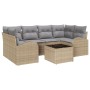 Conjunto de Sofá de Jardín de 7 Piezas con Cojines Beige de Ratán de Poliéster de , Sofás de exterior - Ref: Foro24-3345940, ...