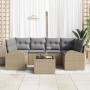 Conjunto de Sofá de Jardín de 7 Piezas con Cojines Beige de Ratán de Poliéster de , Sofás de exterior - Ref: Foro24-3345940, ...