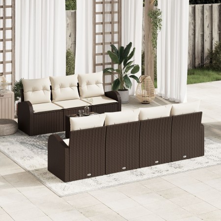 Conjunto de Sofás de Jardín de 8 Piezas con Cojines Marrón Ratán Poliéster de , Sofás de exterior - Ref: Foro24-3345948, Prec...