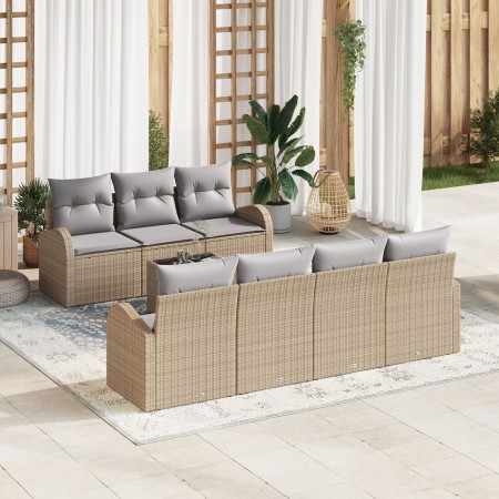 Conjunto de Sofá de Jardín de 8 Piezas con Cojines Beige de Ratán de , Sofás de exterior - Ref: Foro24-3345950, Precio: 542,7...