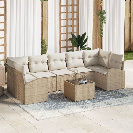 Conjunto de Sofá de Jardín de 8 Piezas con Cojines Beige de Poliratán de , Sofás de exterior - Ref: Foro24-3345961, Precio: 5...