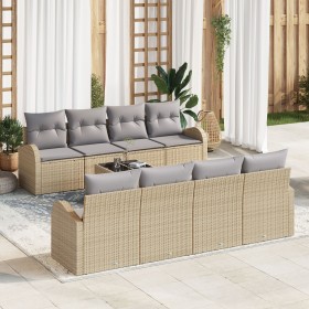 Set de sofá de jardín de 9 piezas con cojines beige ratán poliéster de , Sofás de exterior - Ref: Foro24-3345970, Precio: 612...
