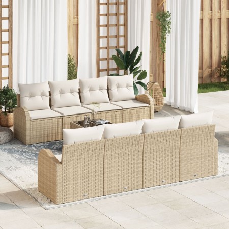 Juego de Sofá de Jardín de 9 Piezas con Cojines Beige Ratán Sintético de , Sofás de exterior - Ref: Foro24-3345971, Precio: 6...