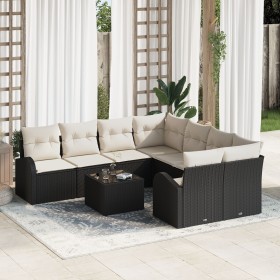 Juego de Sofá de Jardín de 9 Piezas con Cojines Ratán Poliéster Negro de , Sofás de exterior - Ref: Foro24-3345977, Precio: 5...