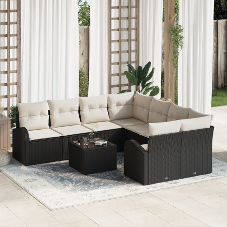 Juego de Sofá de Jardín de 9 Piezas con Cojines Ratán Poliéster Negro de , Sofás de exterior - Ref: Foro24-3345977, Precio: 5...