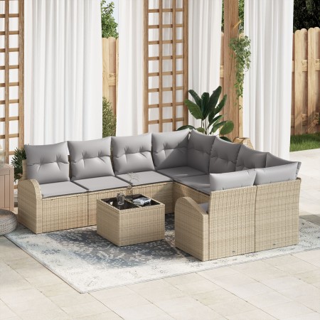 Conjunto de Sofá de Jardín de 9 Piezas con Cojines Beige de Polirratán de , Sofás de exterior - Ref: Foro24-3345980, Precio: ...