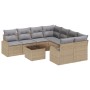 Conjunto de Sofá de Jardín de 9 Piezas con Cojines Beige de Polirratán de , Sofás de exterior - Ref: Foro24-3345980, Precio: ...