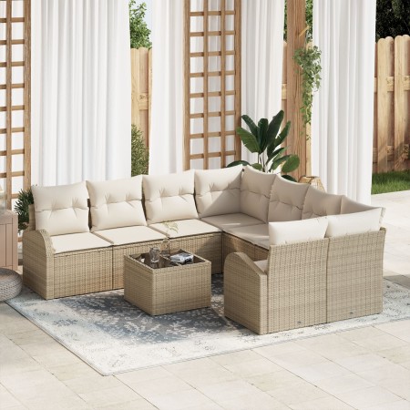Juego de Sofá de Jardín de 9 Piezas con Cojines Beige Poliratán de , Sofás de exterior - Ref: Foro24-3345981, Precio: 602,35 ...