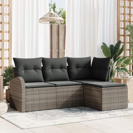 Conjunto de Sofá de Jardín de 4 Piezas con Cojines Gris Ratán Poliéster de , Sofás de exterior - Ref: Foro24-3345989, Precio:...