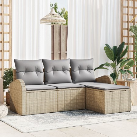 Juego de Sofá de Jardín de 4 Piezas con Cojines Beige de Ratán de , Sofás de exterior - Ref: Foro24-3345990, Precio: 266,48 €...