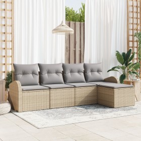 Conjunto de Sofá de Jardín de 5 Piezas con Cojines Beige de Poliratán de , Sofás de exterior - Ref: Foro24-3346000, Precio: 3...
