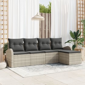 Conjunto de sofá de jardín de 5 piezas con cojines Gris Claro Poliratán de , Sofás de exterior - Ref: Foro24-3346002, Precio:...