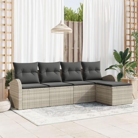 Conjunto de sofá de jardín de 5 piezas con cojines Gris Claro Poliratán de , Sofás de exterior - Ref: Foro24-3346002, Precio:...