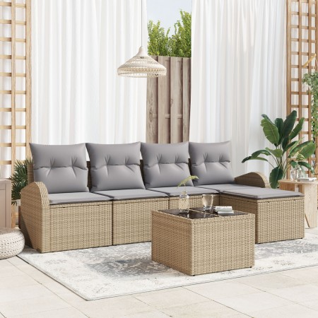 Set de 6 Piezas de Sofá de Jardín con Cojines de Poliratán Negro de , Sofás de exterior - Ref: Foro24-3346010, Precio: 367,16...