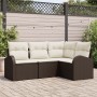 Conjunto de Sofá de Jardín de 4 Piezas con Cojines Marrón Ratán Poliéster de , Sofás de exterior - Ref: Foro24-3346018, Preci...