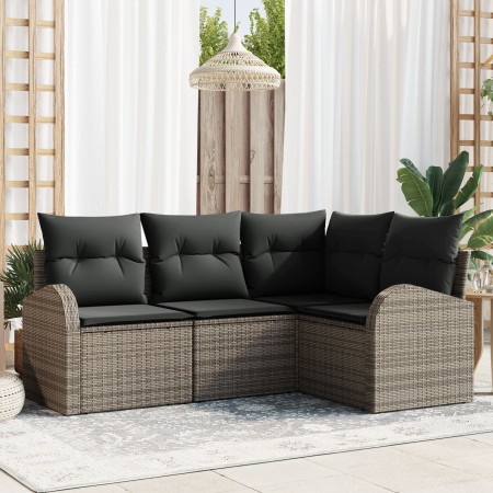 Conjunto de Sofás de Jardín de 4 Piezas con Cojines Ratán Gris Poliéster de , Sofás de exterior - Ref: Foro24-3346019, Precio...