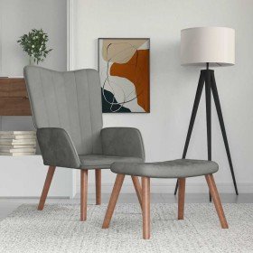 Sillón de relax con taburete de terciopelo gris claro en Sillones | Comprar online en Foru.es