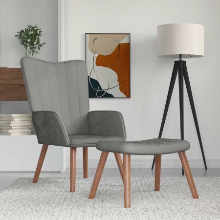 Sillón de relax con taburete de terciopelo gris claro en Sillones | Comprar online en Foru.es