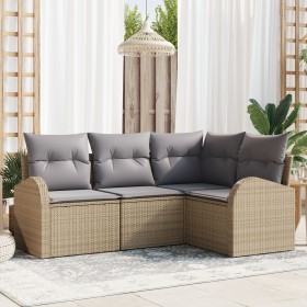 Juego de Sofá de Jardín de 4 Piezas con Cojines Beige Poliratán de , Sofás de exterior - Ref: Foro24-3346020, Precio: 297,20 ...