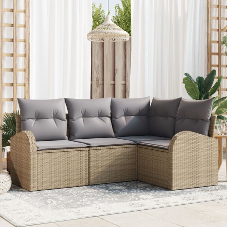 Juego de Sofá de Jardín de 4 Piezas con Cojines Beige Poliratán de , Sofás de exterior - Ref: Foro24-3346020, Precio: 297,20 ...