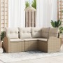 Juego de Sofá de Jardín de 4 Piezas con Cojines Beige Ratán Poliéster de , Sofás de exterior - Ref: Foro24-3346021, Precio: 3...
