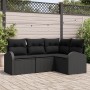 Set de Sofá de Jardín de 4 Piezas con Cojines Negros de Ratán Poliéster de , Sofás de exterior - Ref: Foro24-3346023, Precio:...