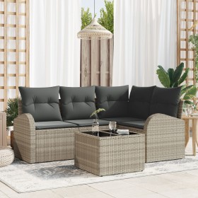 Juego de sofá de 5 piezas con cojines gris de poliratán de , Sofás de exterior - Ref: Foro24-3346032, Precio: 362,06 €, Descu...