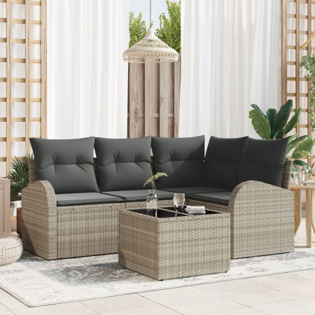 Juego de sofá de 5 piezas con cojines gris de poliratán de , Sofás de exterior - Ref: Foro24-3346032, Precio: 362,06 €, Descu...