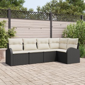 Conjunto de sofá de 5 piezas con cojines Ratán poliespuma negro de , Sofás de exterior - Ref: Foro24-3346037, Precio: 335,91 ...